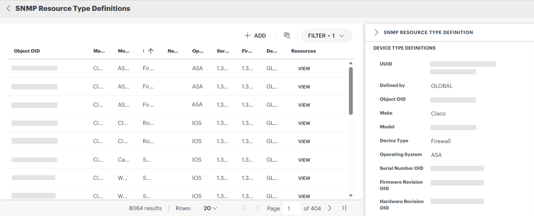 SNMP Resource Type Definitions slide-out