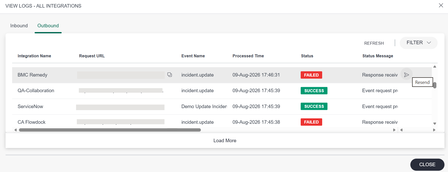 View logs window