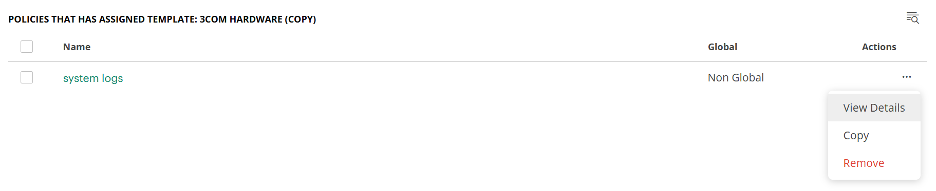 List of policies - actions