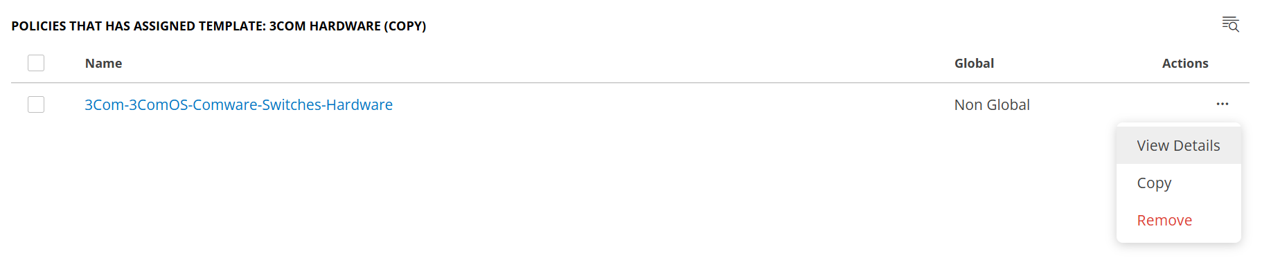 List of policies - actions