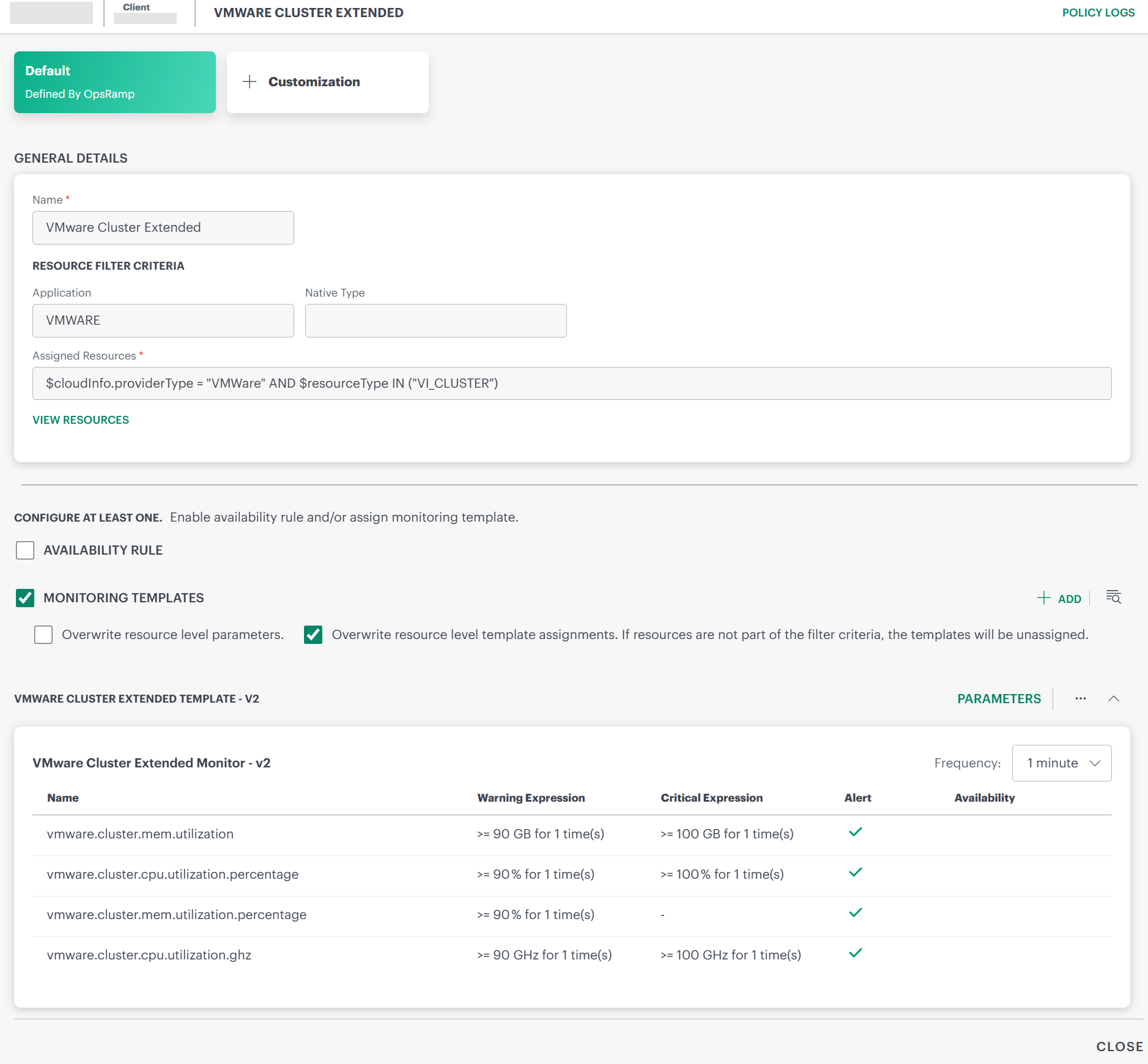 Alert definition page