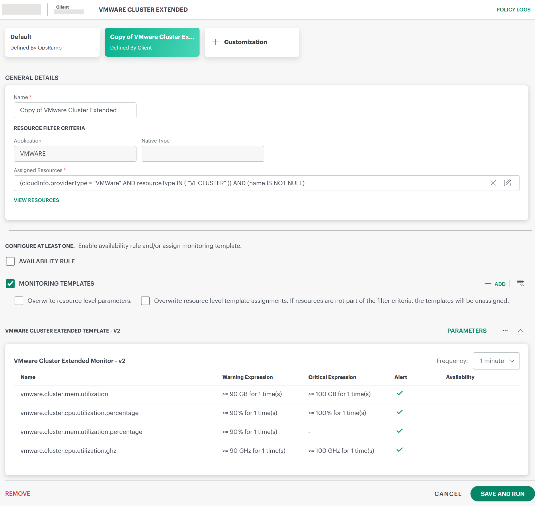 Updated filter criteria