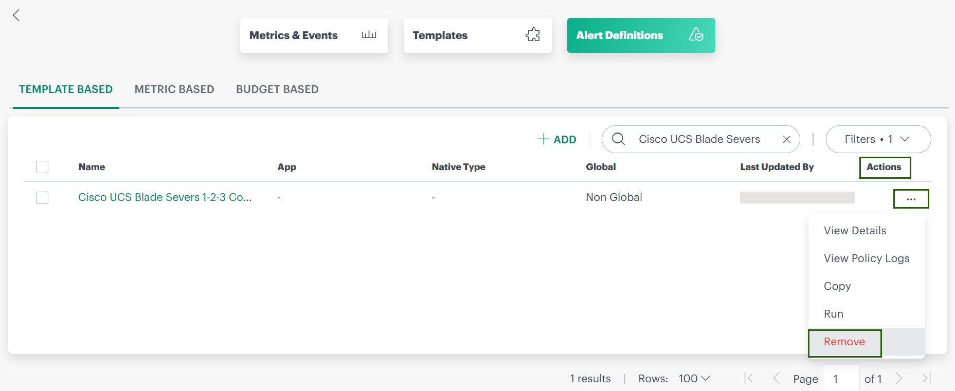 remove alert definition option
