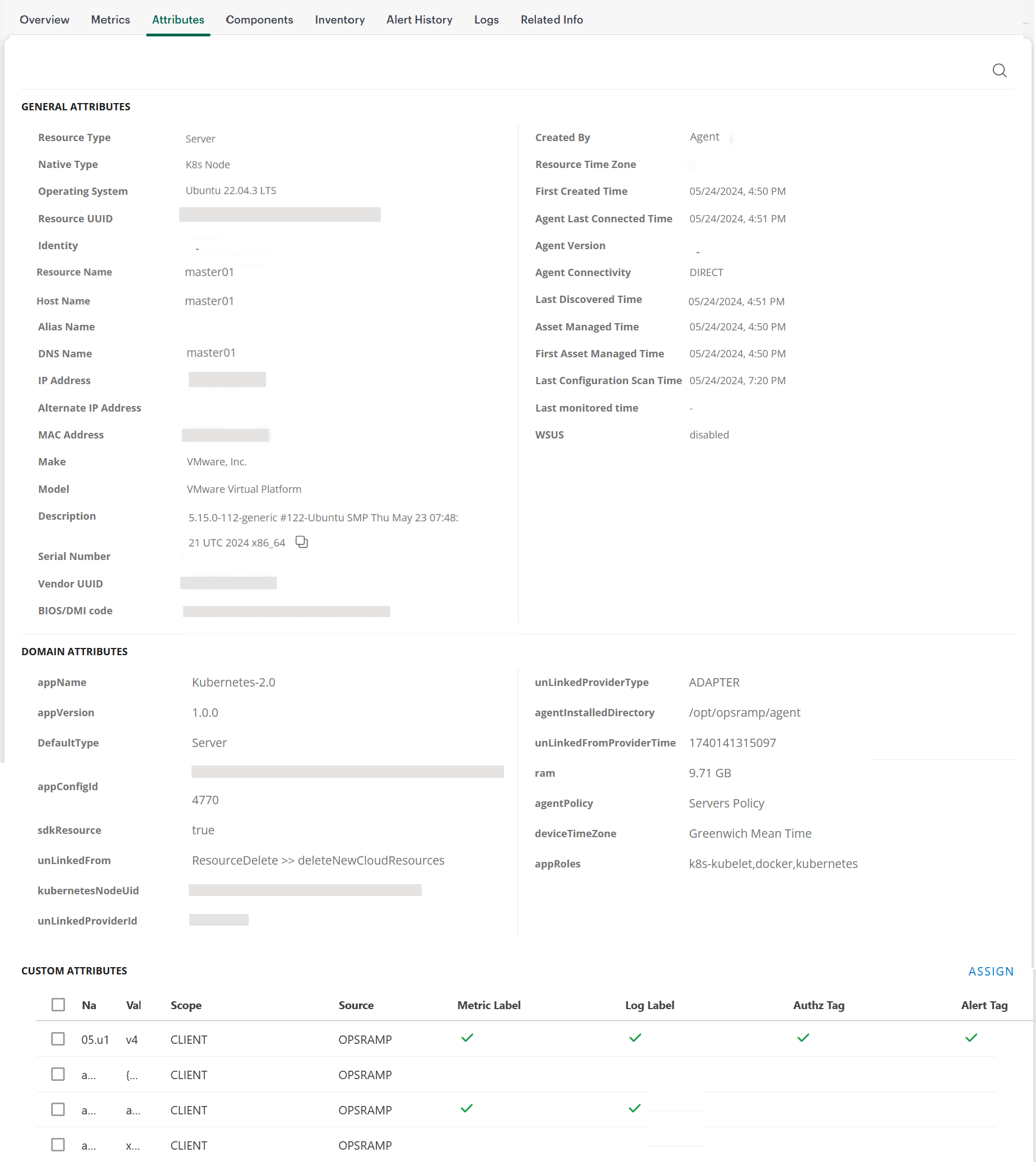 Attributes section
