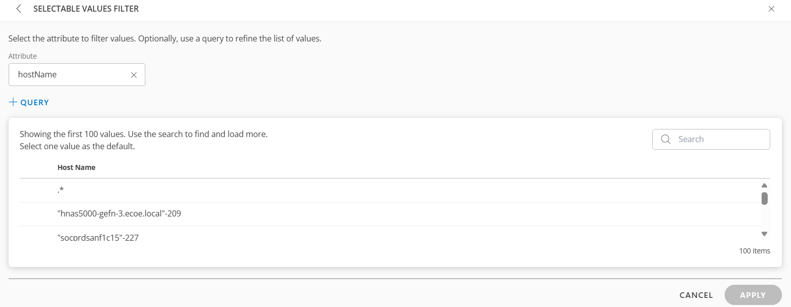 Selectable Values Filter