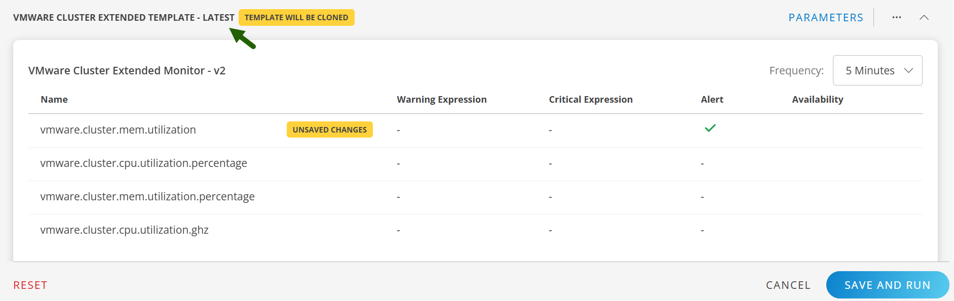 Modified template name displayed