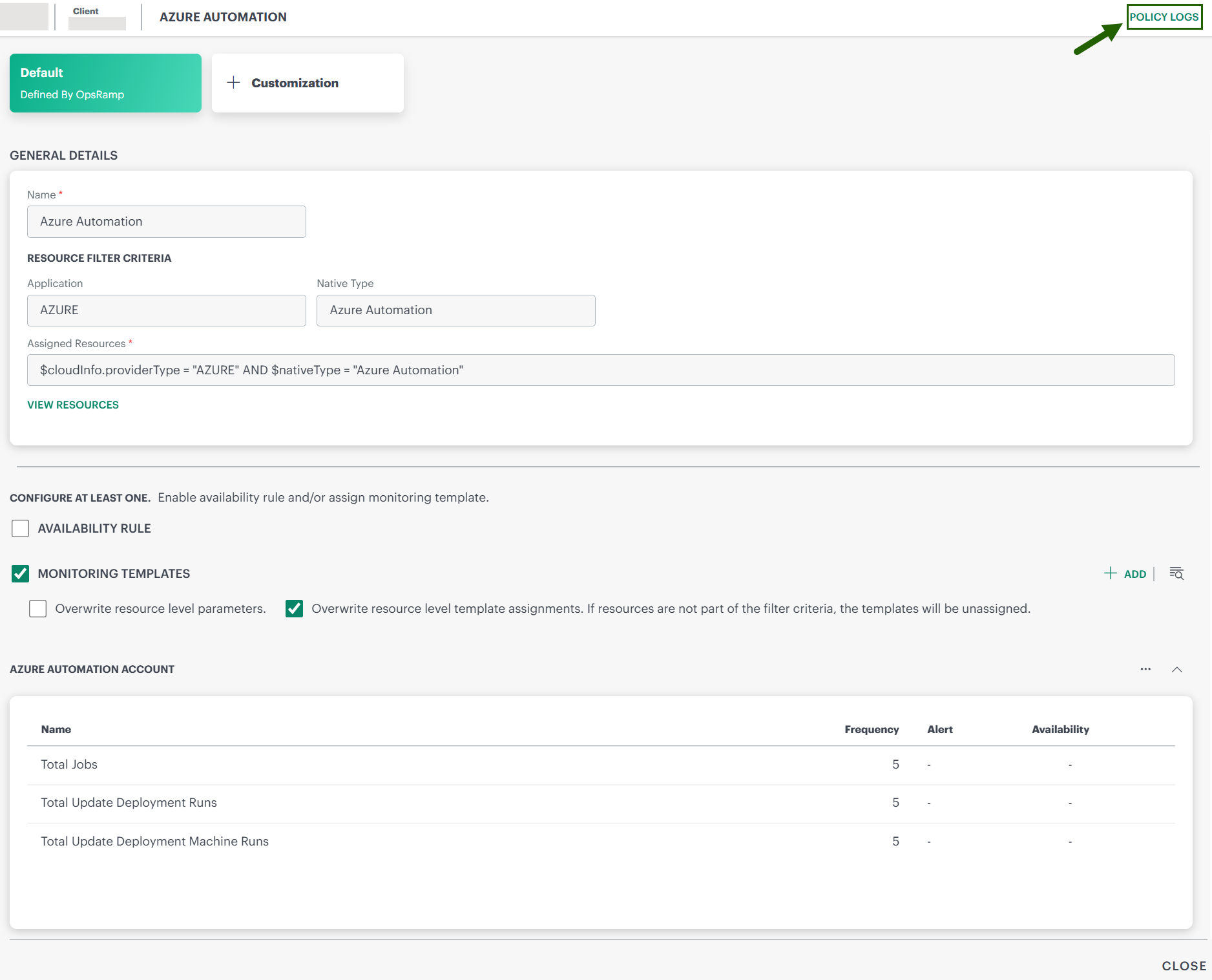 view policy logs option