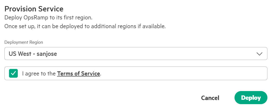 Select region and Deploy