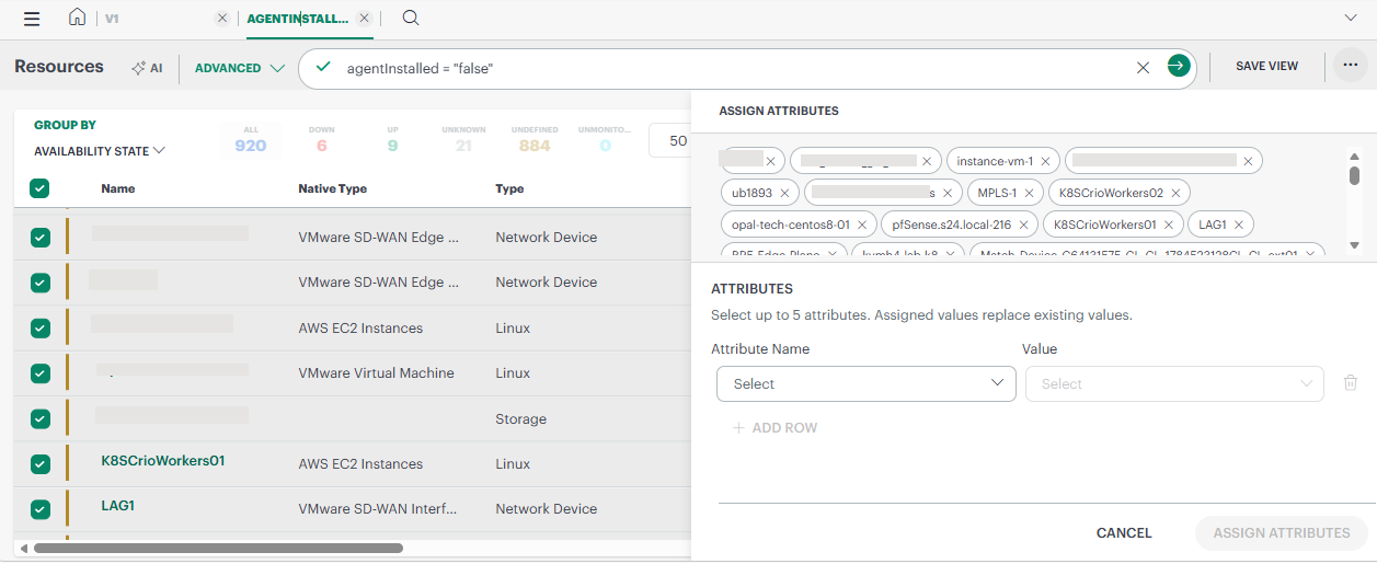Assign Attributes window