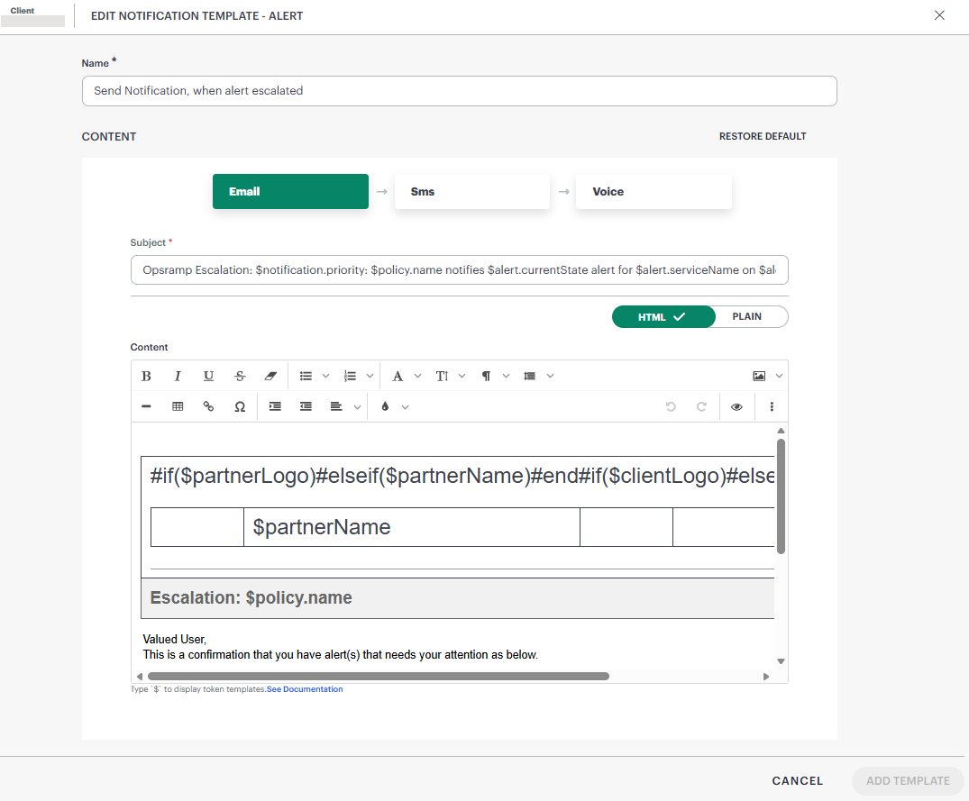 Notification template -Email