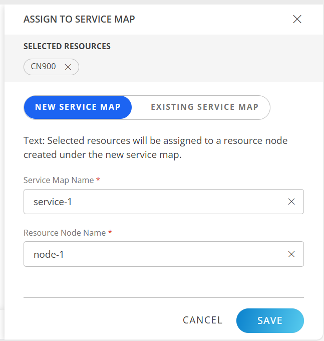 Topology map- Assign to service map slide-out