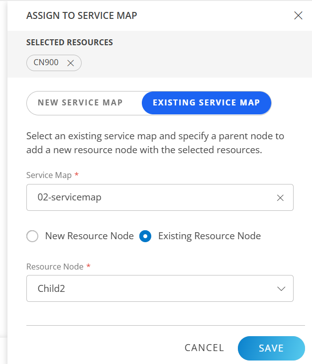 Assign to existing service map