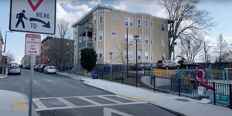 Figure 11: Raised Crosswalk. This screenshot from the City of Boston’s Street Planning and Design Glossary video shows a raised crosswalk.