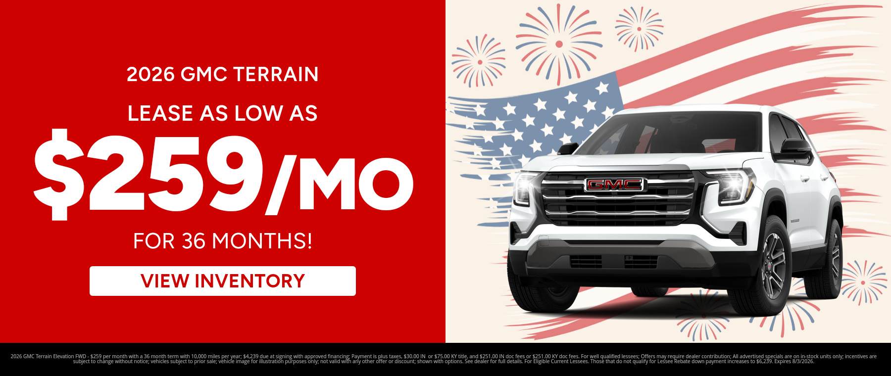 Best lease payments on a 2026 GMC Terrain near Clarksville, Indiana