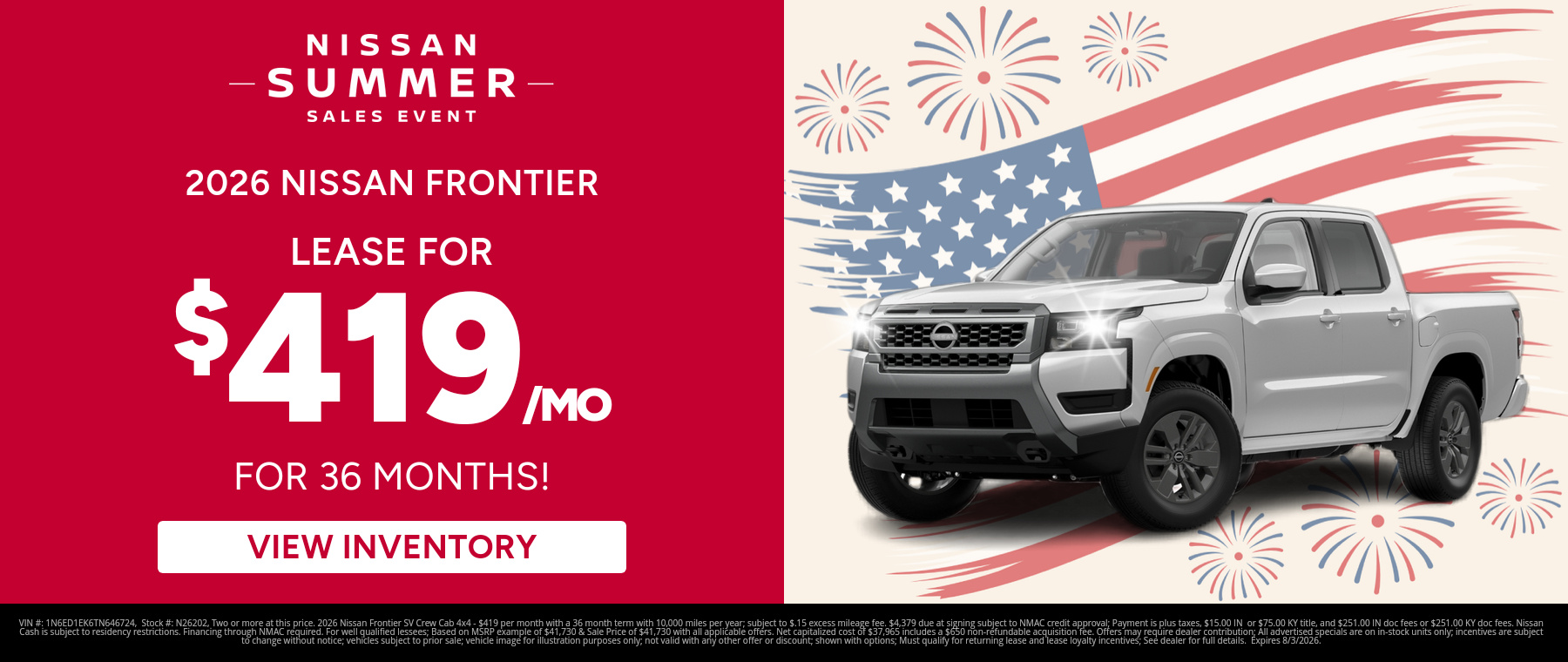 Best lease payments on a 2026 Nissan Frontier near Clarksville, Indiana