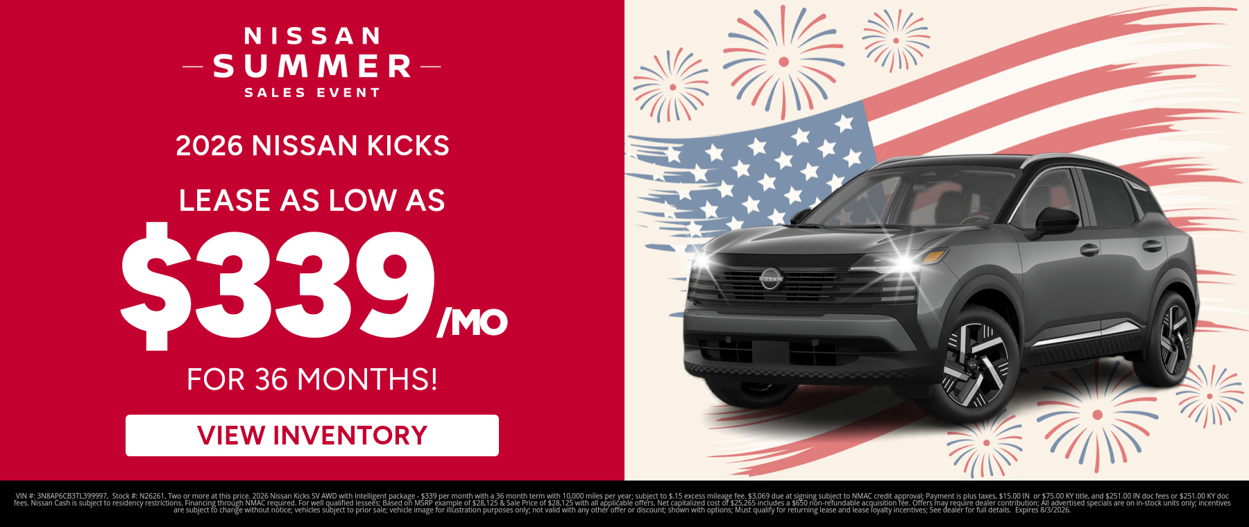 Best lease payments on a 2026 Nissan Kicks near Clarksville, Indiana