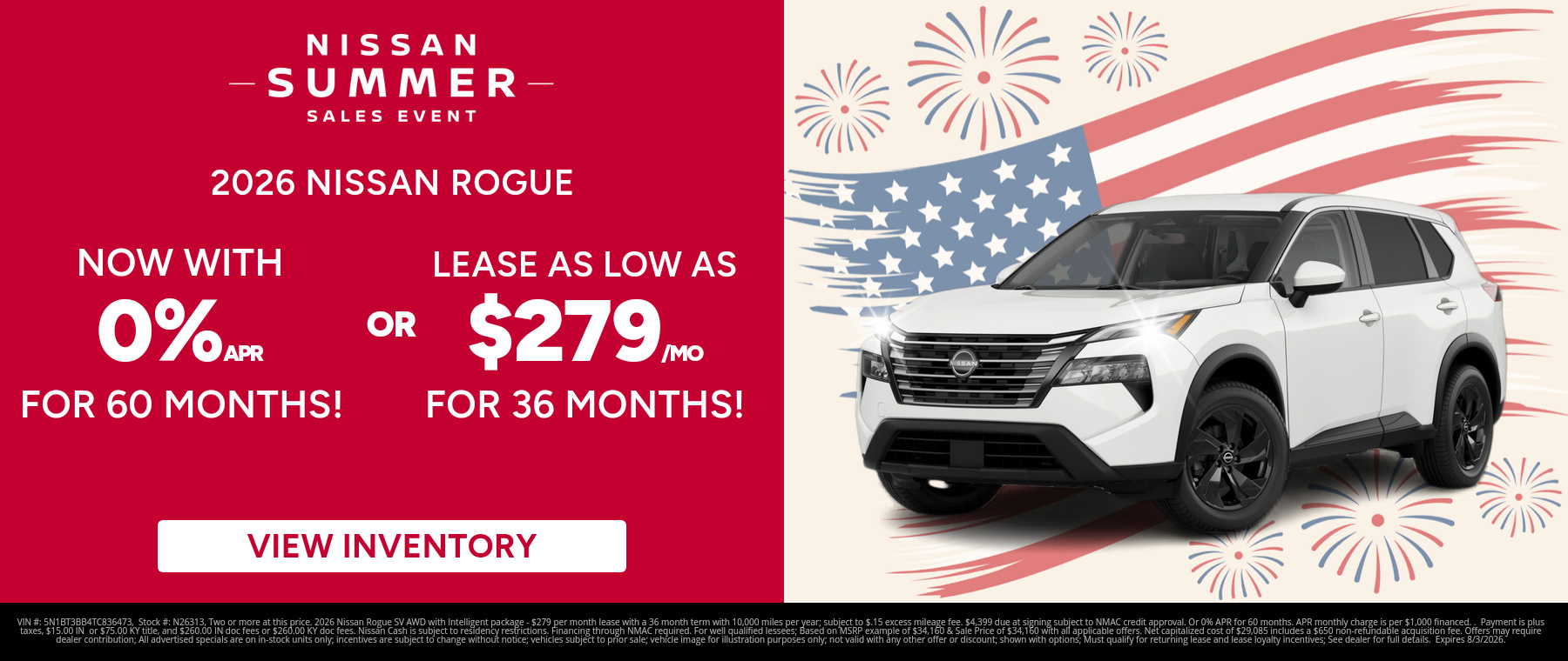 Get the best rates on a new 2026 Nissan Rogue near Clarksville, IN