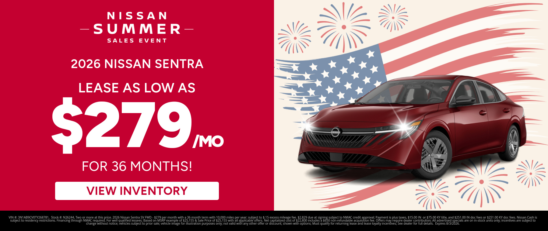 Best lease payments on a 2026 Nissan Sentra near New Albany, IN