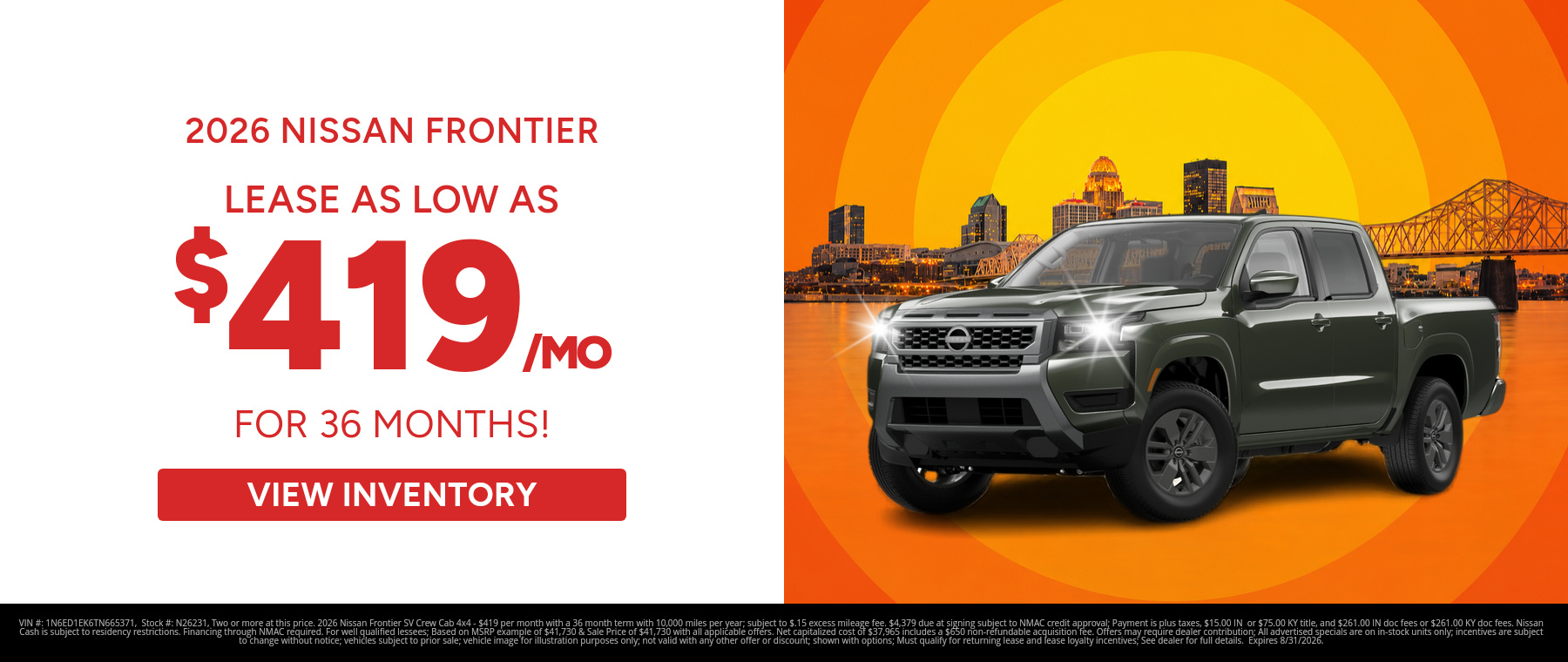 Best lease payments on a 2026 Nissan Frontier near Clarksville, Indiana