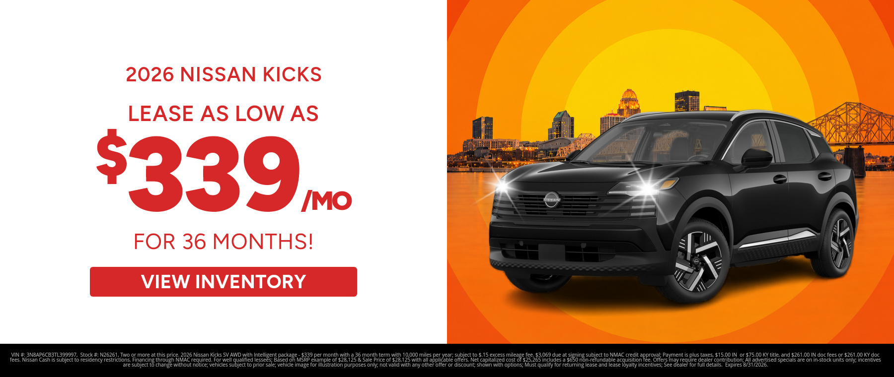 Best lease payments on a 2026 Nissan Kicks near Clarksville, Indiana