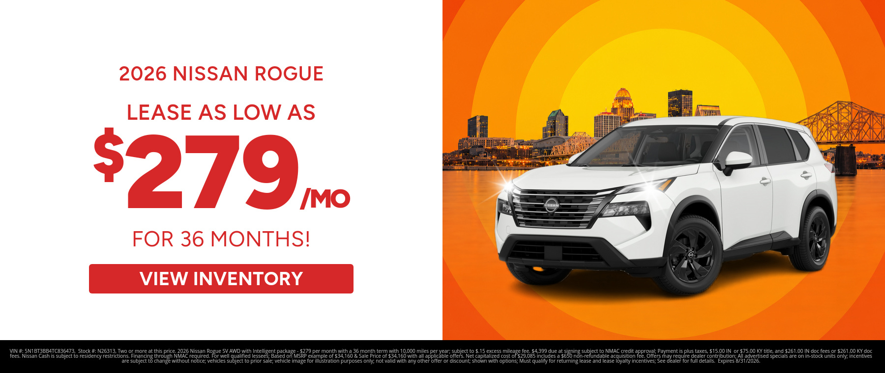 Best lease payments on a 2026 Nissan Rogue near Jeffersonville, IN