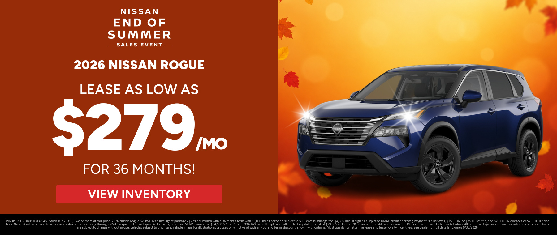 Best lease payments on a 2026 Nissan Rogue near Jeffersonville, IN