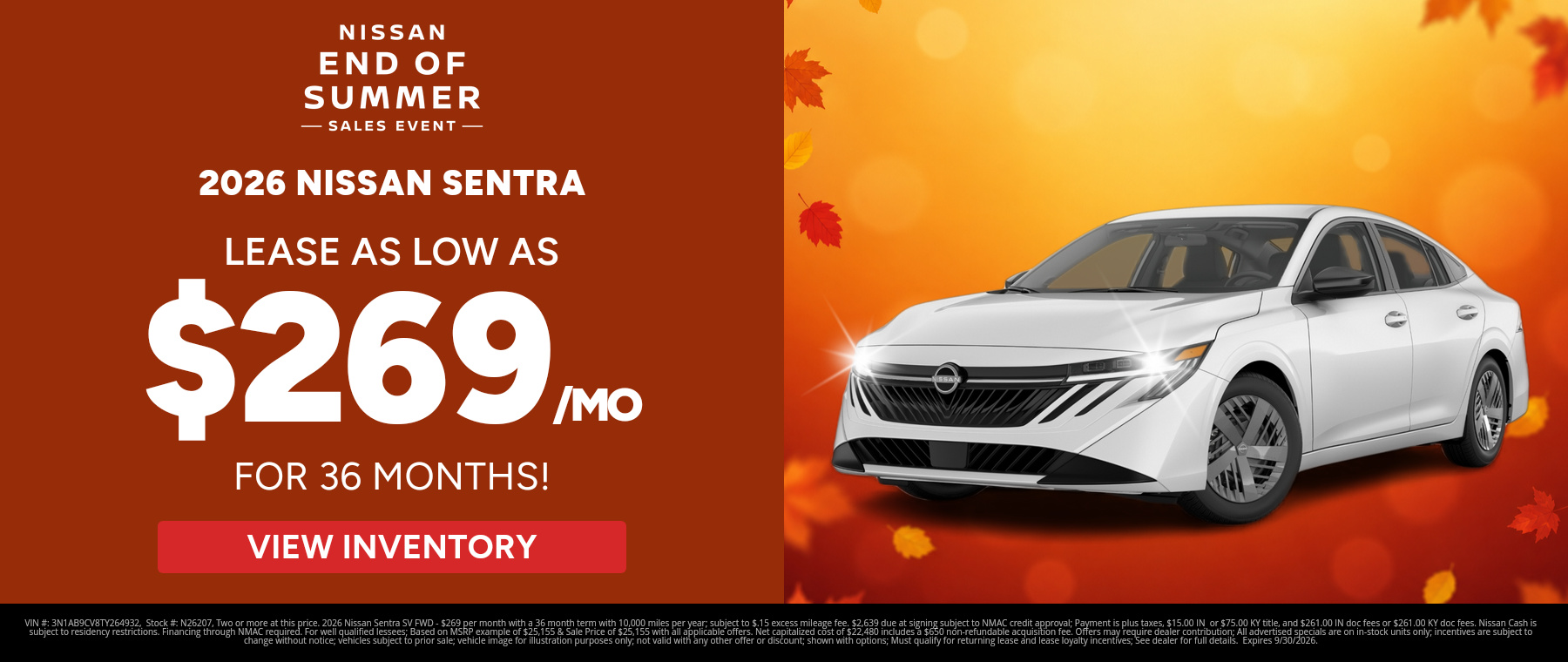 Best lease payments on a 2026 Nissan Sentra near Clarksville, Indiana