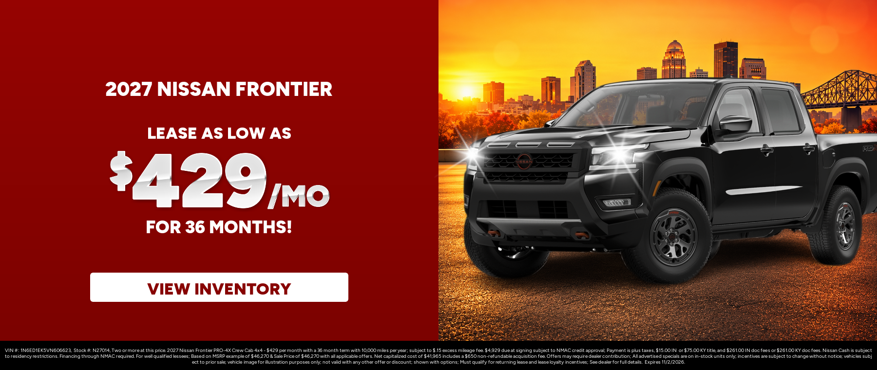 Best lease payments on a 2027 Nissan Frontier near Clarksville, IN