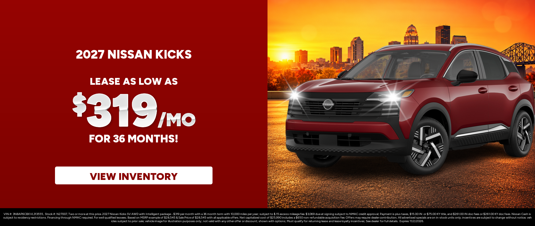 Best lease payments on a 2027 Nissan Kicks near Clarksville, Indiana