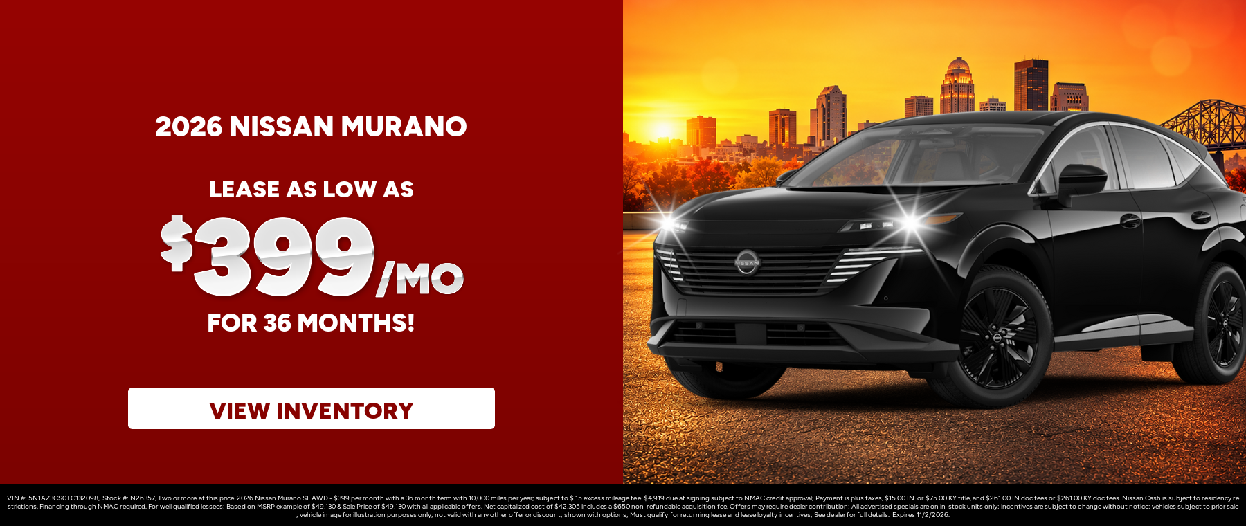 Best lease payments on a 2026 Nissan Murano near Louisville, Indiana