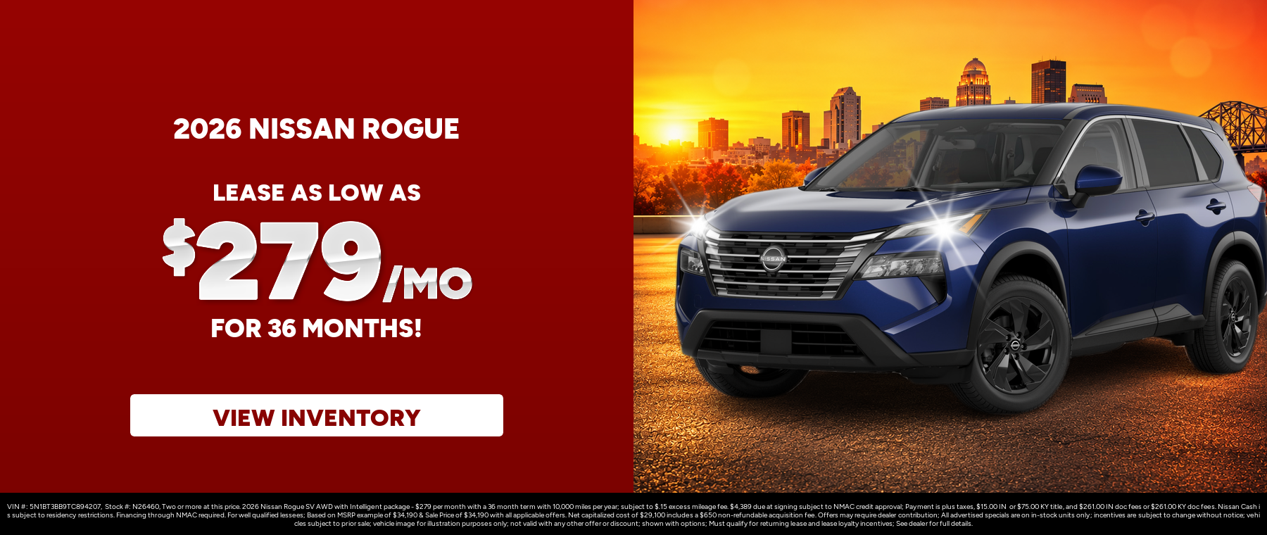 Best lease payments on a 2026 Nissan Rogue near Clarksville, IN