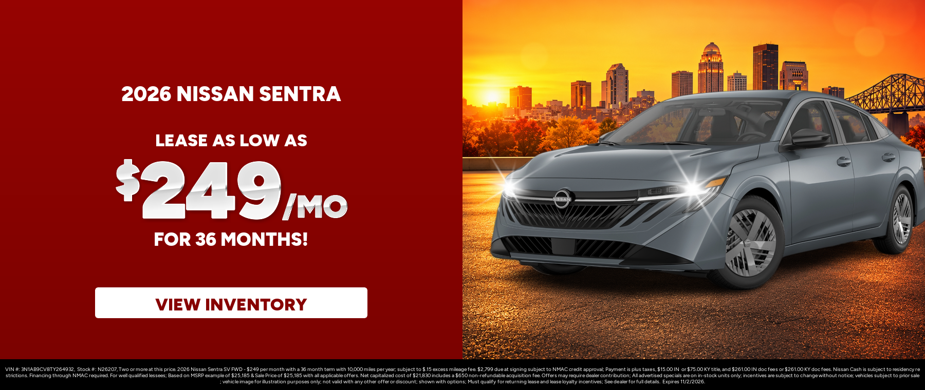 Best lease payments on a 2026 Nissan Sentra near New Albany, IN