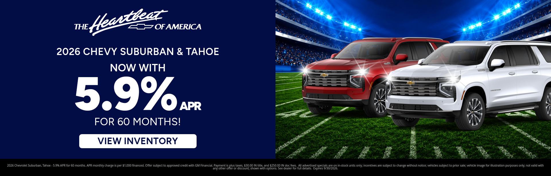 Best finance rates on a 2026 Chevrolet Suburban, Tahoe near Peru, Indiana