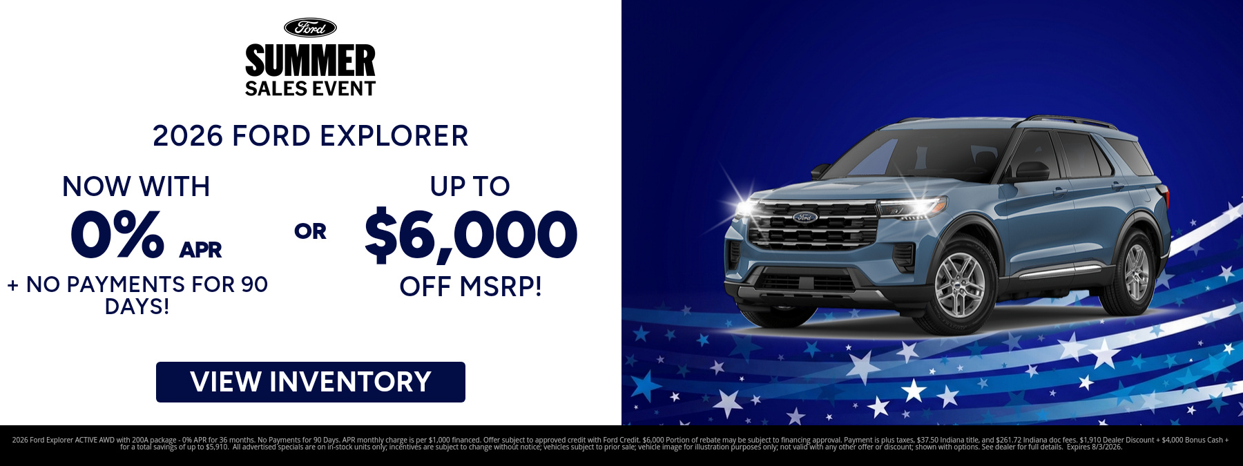 Save on a new 2026 Ford Explorer with this special offer near Huntington, IN
