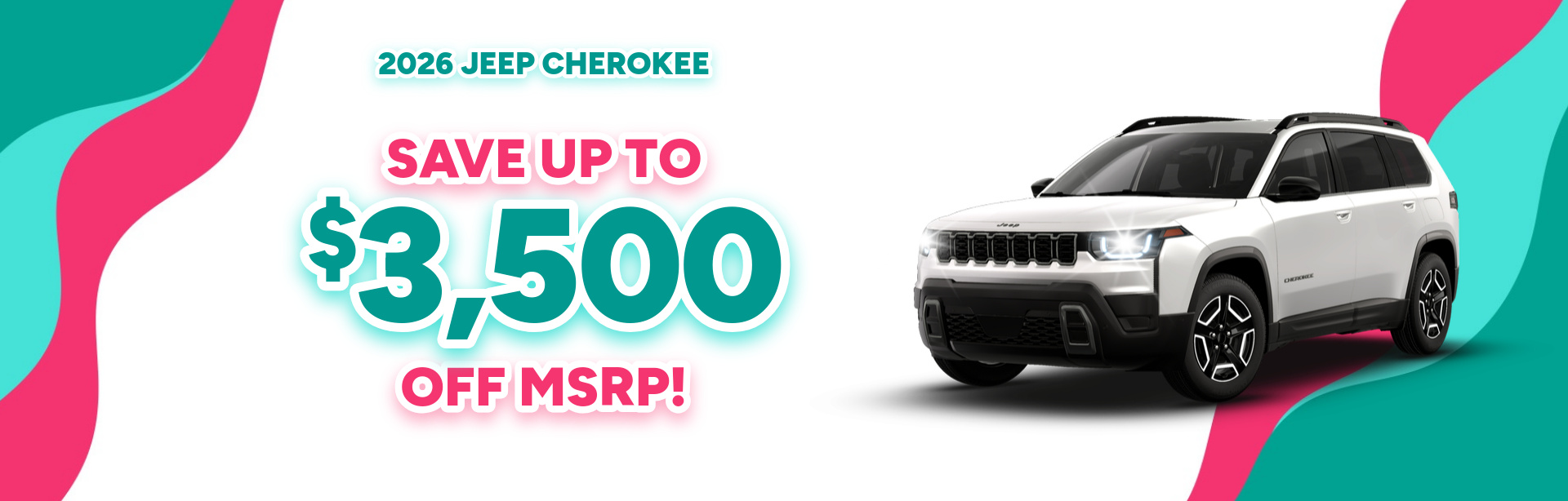 Rebate special on a 2026 Jeep Cherokee near Kendallville, IN