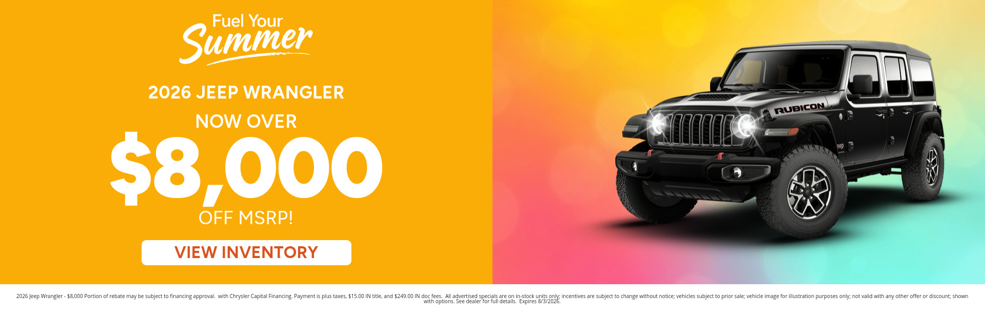 Rebate special on a 2026 Jeep Wrangler near Leo-Cedarville, Indiana