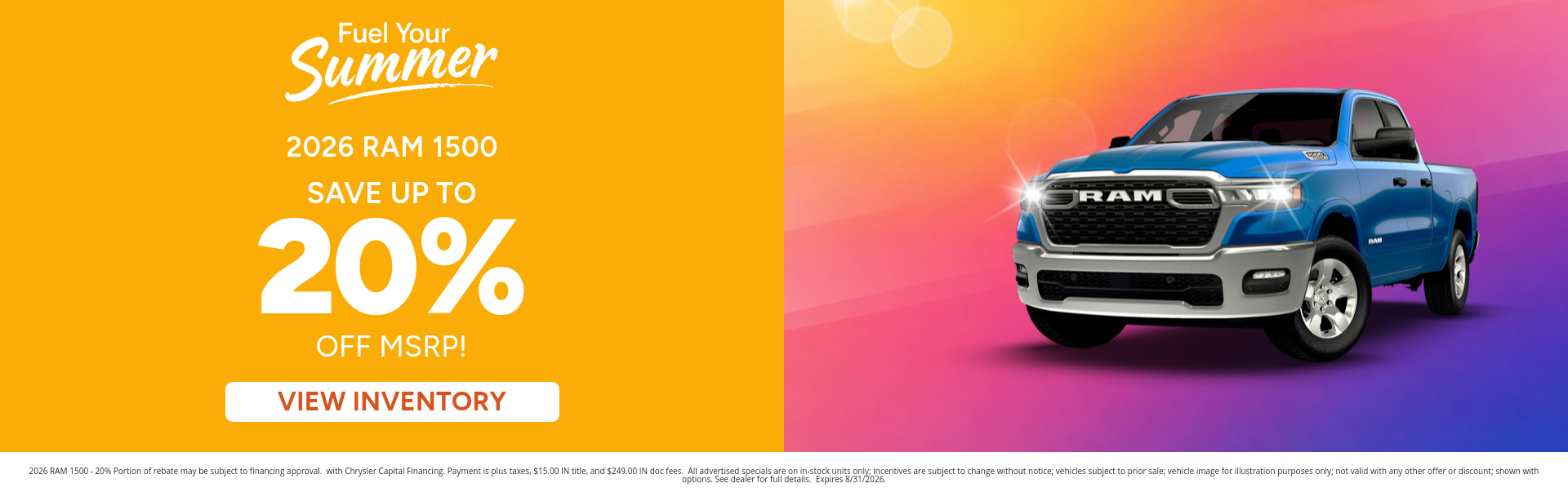 Rebate special on a 2026 RAM 1500 near Leo-Cedarville, Indiana