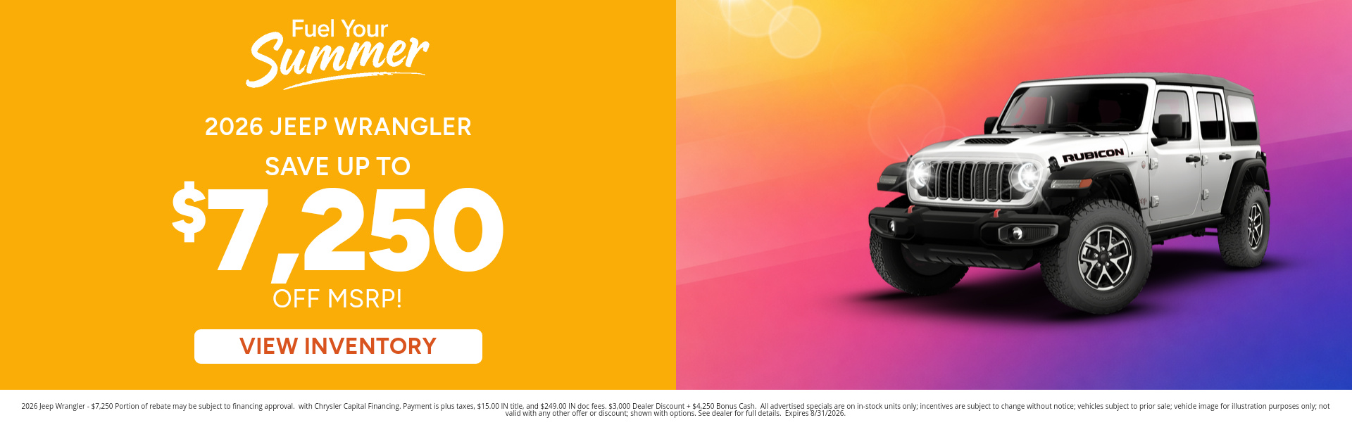 Rebate special on a 2026 Jeep Wrangler near Fort Wayne, IN