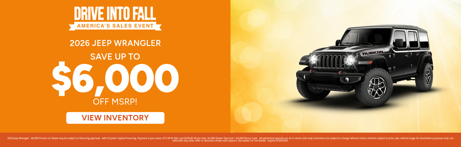 Rebate special on a 2026 Jeep Wrangler near Fort Wayne, Indiana