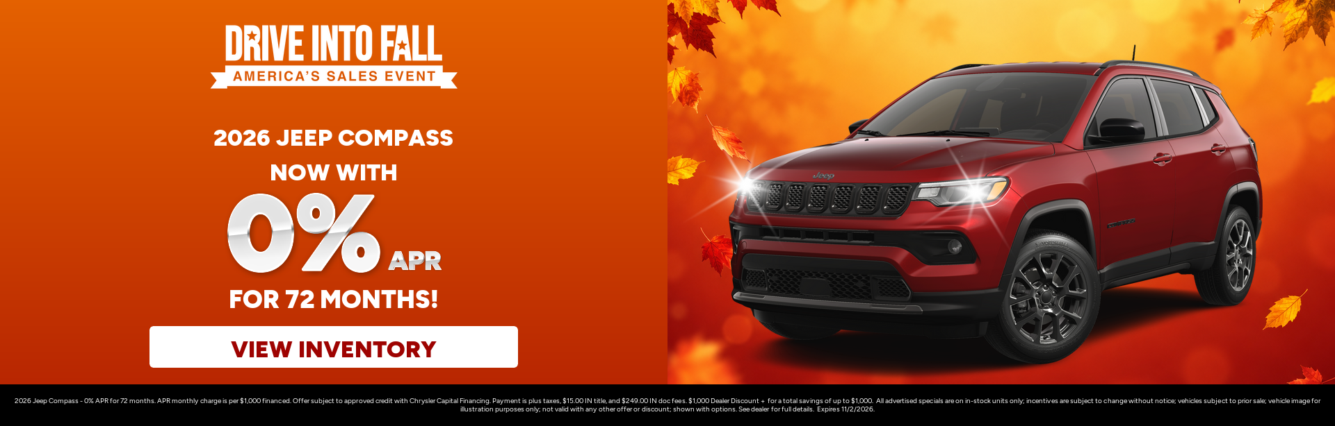 Best finance rates on a 2026 Jeep Compass near Kendallville, IN