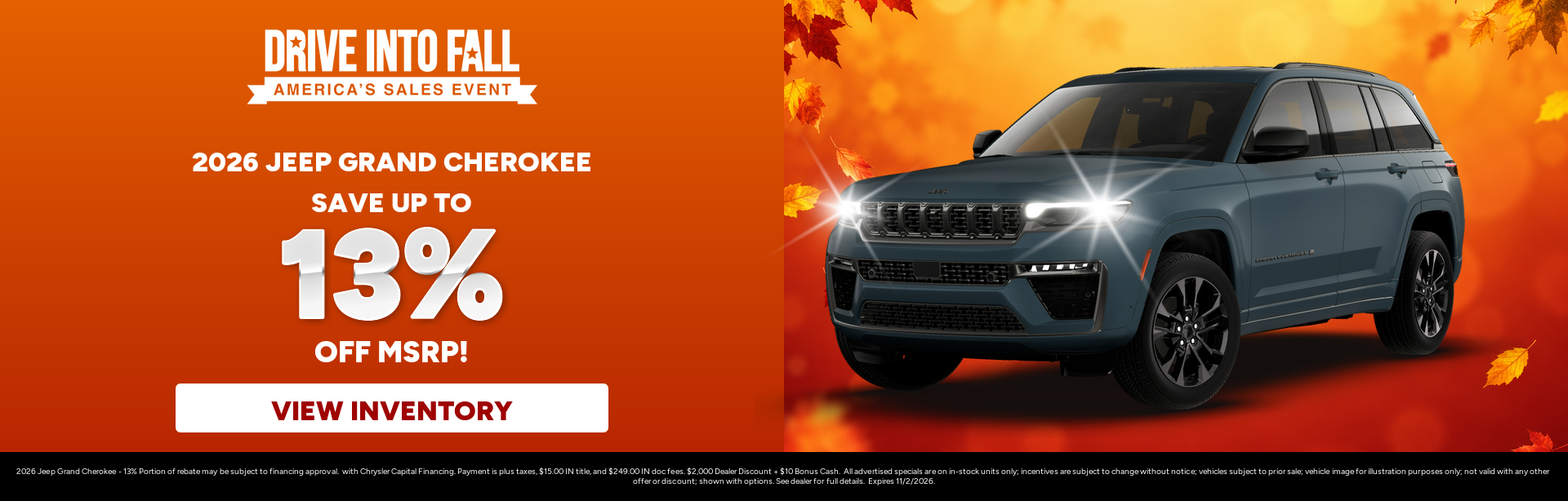 Rebate special on a 2026 Jeep Grand Cherokee near Auburn, Indiana