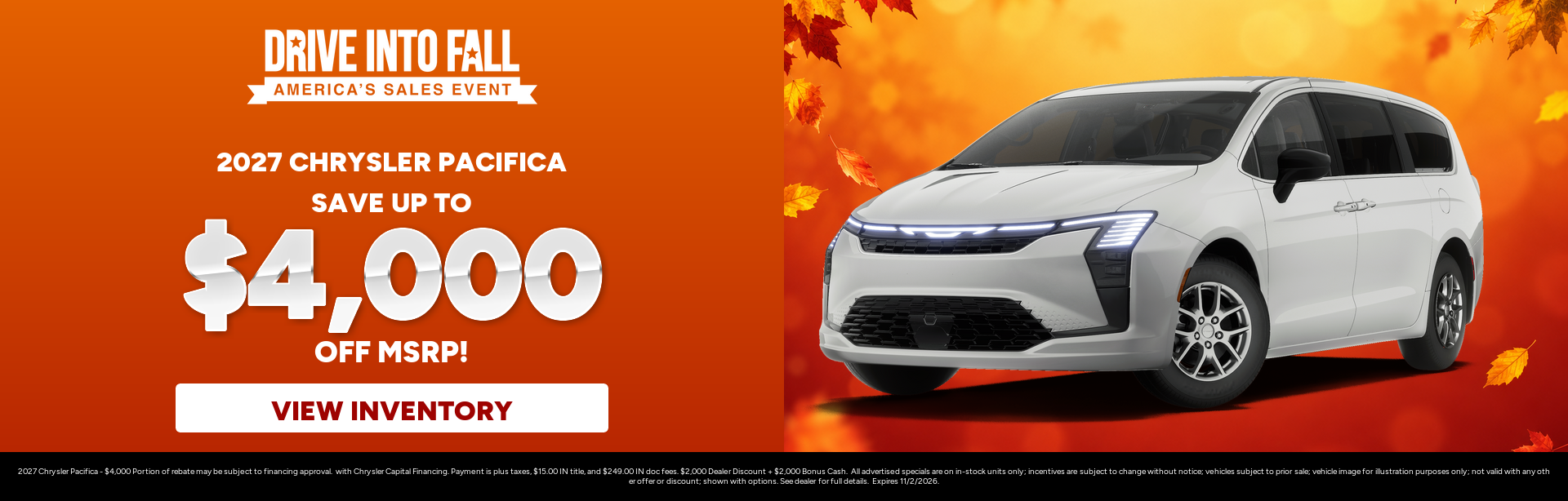 Rebate special on a 2027 Chrysler Pacifica near Angola, IN