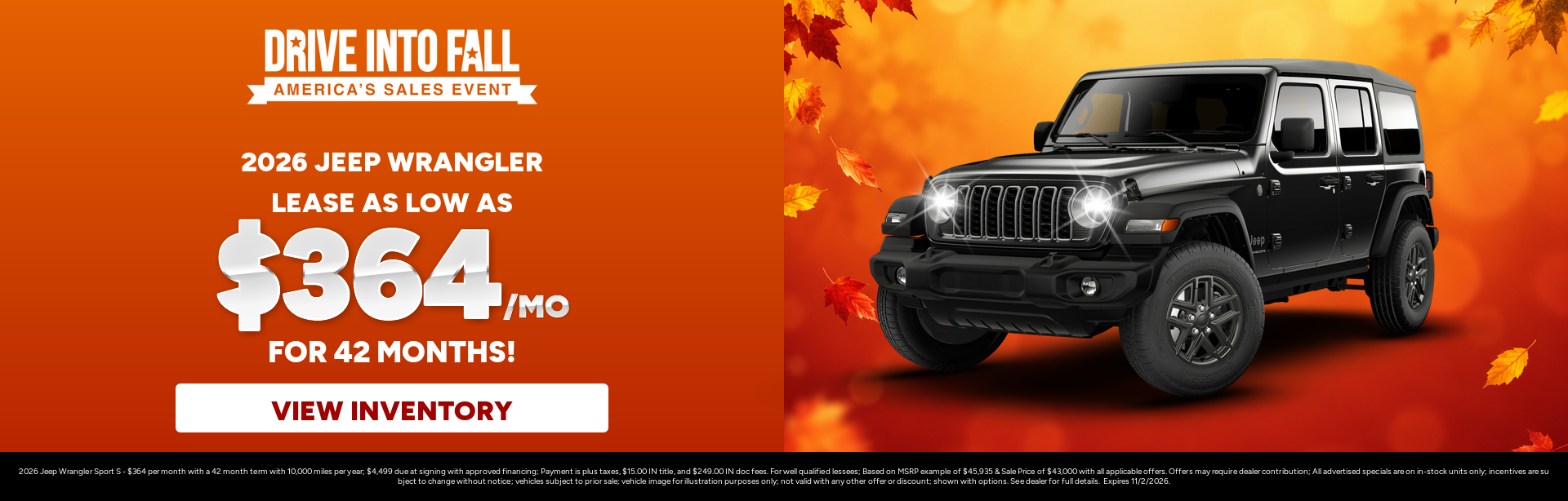 Best lease payments on a 2026 Jeep Wrangler near Leo-Cedarville, Indiana