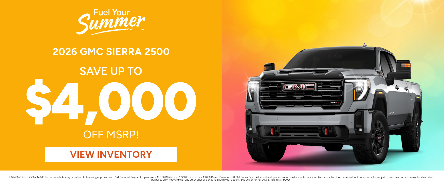 Rebate special on a 2026 GMC Sierra 2500 near South Bend, IN