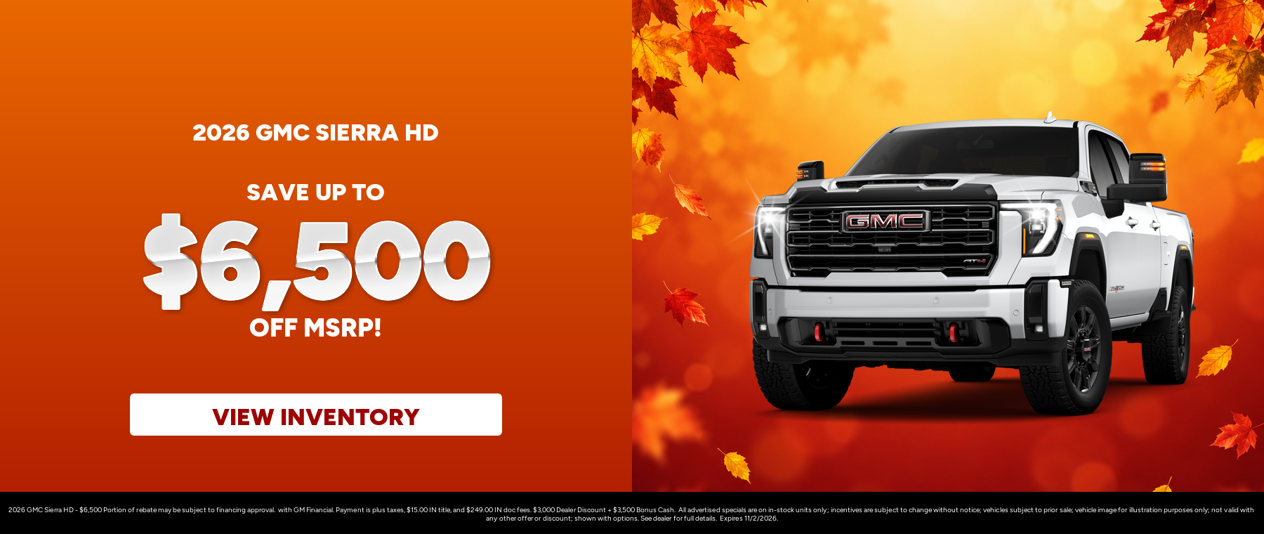 Rebate special on a 2026 GMC Sierra HD near South Bend, IN