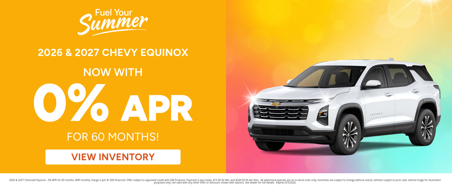 Best finance rates on a 2026 & 2027 Chevrolet Equinox near Kendallville, Indiana