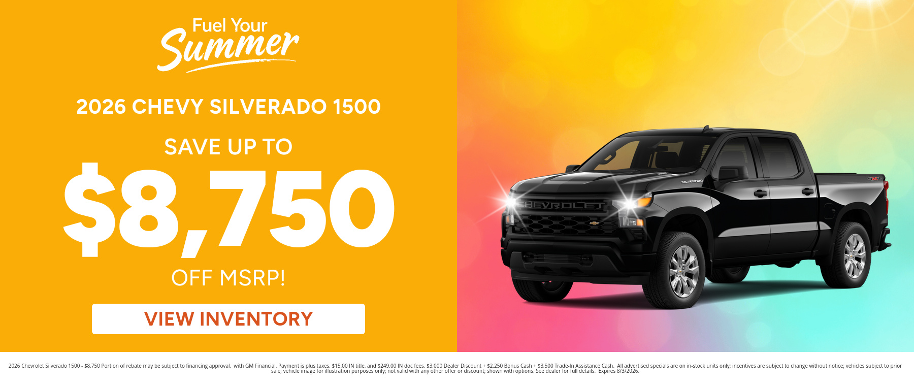 Rebate special on a 2026 Chevrolet Silverado 1500 near Goshen, Indiana