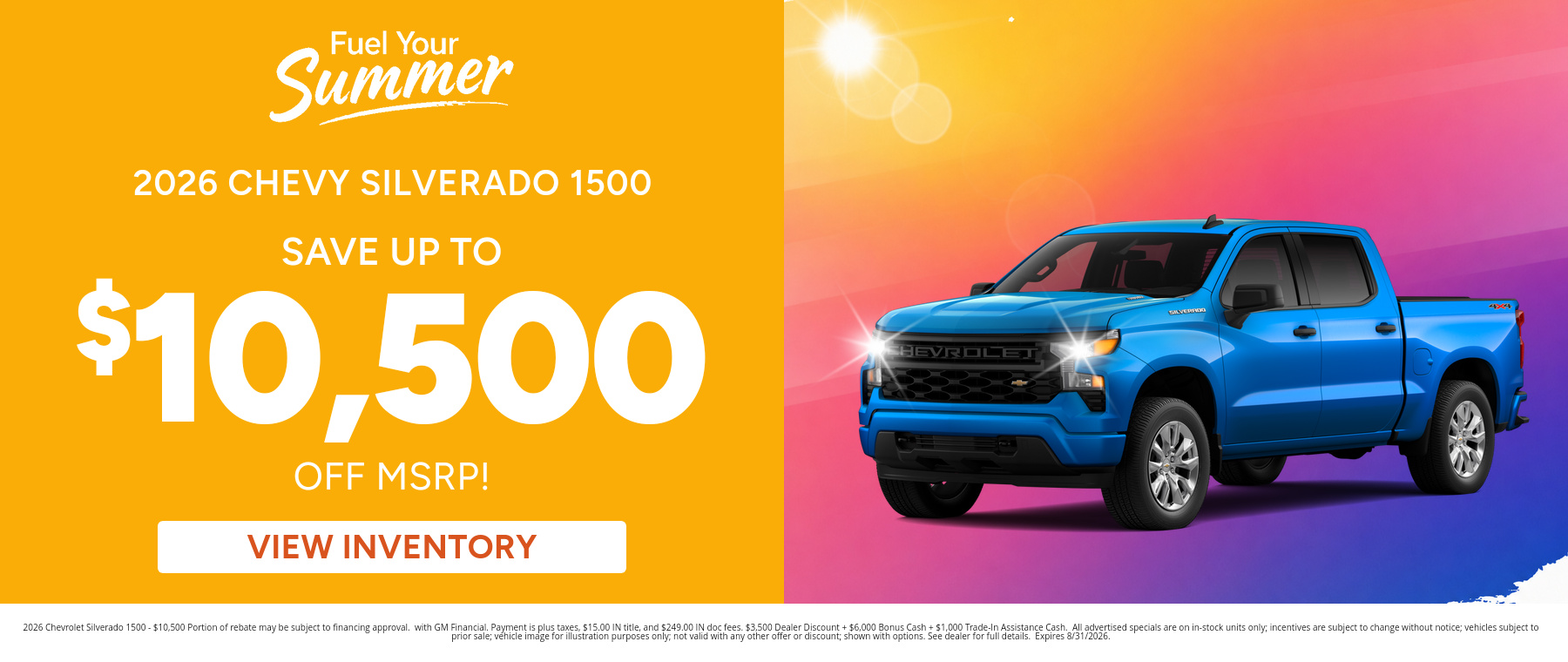 Rebate special on a 2026 Chevrolet Silverado 1500 near Fort Wayne, Indiana
