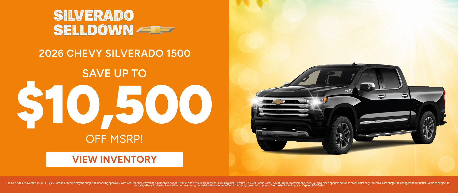 Rebate special on a 2026 Chevrolet Silverado 1500 near Kendallville, IN