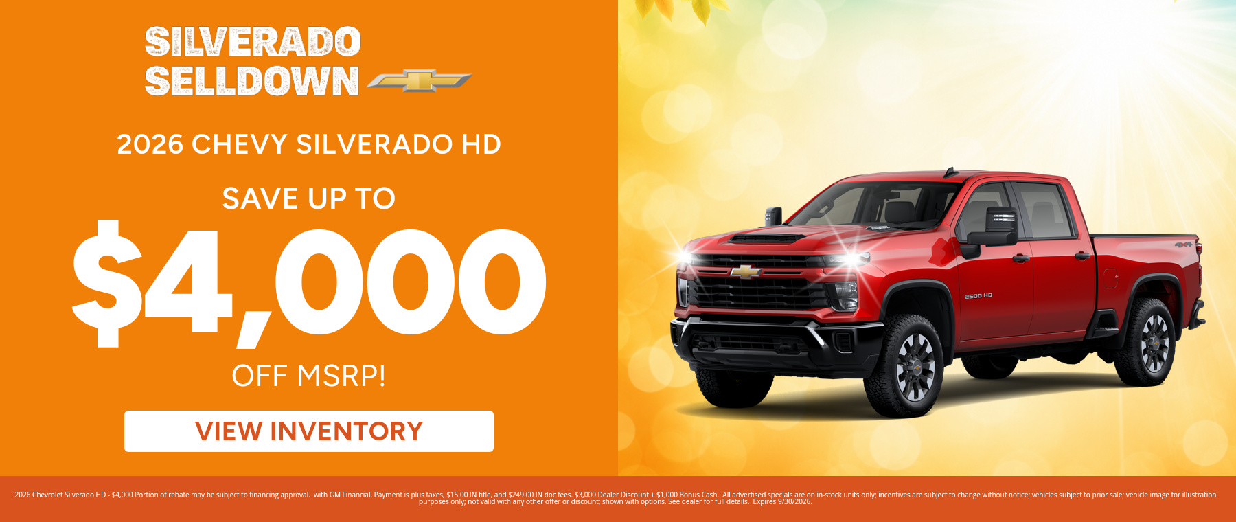 Rebate special on a 2026 Chevrolet Silverado HD near South Bend, Indiana